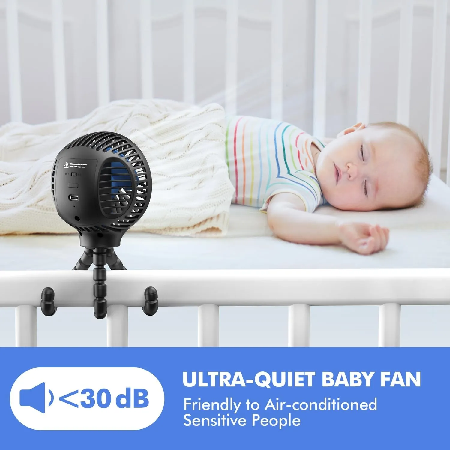 WiHoo Portable Stroller Fan, 11H Ultra-long Battery Life 3 Speed 360Rotate, USB Rechargeable or Battery Operated Cooling Clip On for Baby Crib Travel Car Seat Black