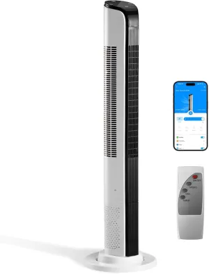 Winado 42" Tower Fan for Bedroom, Smart Floor Fan with App & Remote Control, Digital Display, Adjustable Oscillating, 3 Speeds, 3 Modes & 12H Timer, Bladeless Quiet Fan for Cooling Home Office App-controlled remote fan for convenience