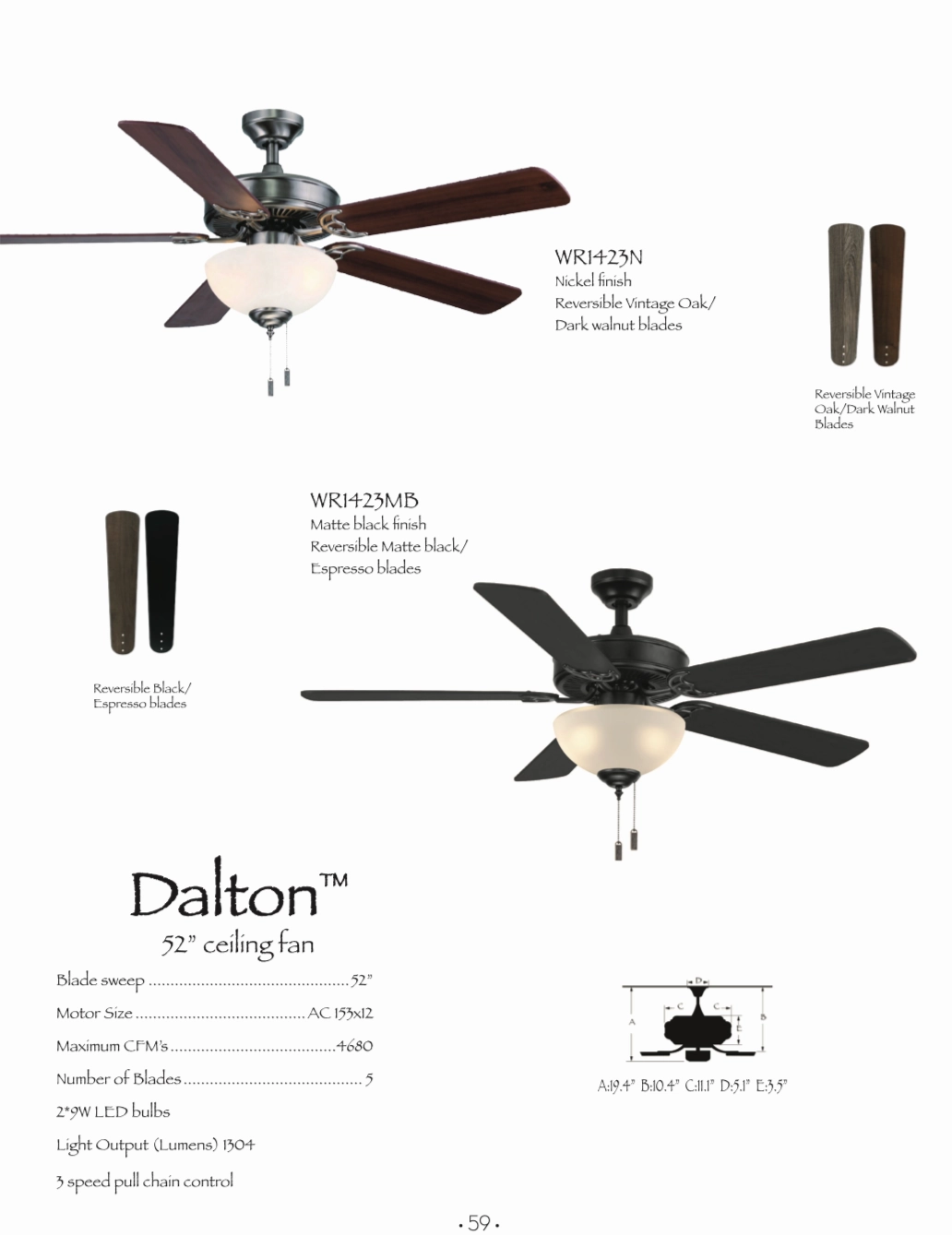 Wind River Dalton 52" Pull Chain Ceiling Fan with 18W LED