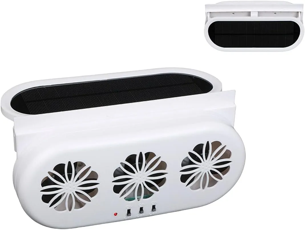 Window Fan - Solar Powered Exhaust Fan, Window Fans with Exhaust and Intake, Solar Powered Car Fan Universal Fit for Most Vehicles, Heat Reduction & Energy Saving Accessory (White) Solar-powered car fan for ventilation