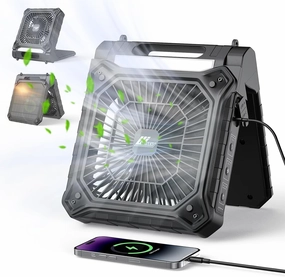 Wisely Solar Powered Fan, Portable Cordless Solar Powered Fan with LED Lantern, USB C & A Rechargeable Battery Operated for Travel Bedroom Home Camping Tent Office Beach Desk Fishing Table Solar-powered car fan for ventilation