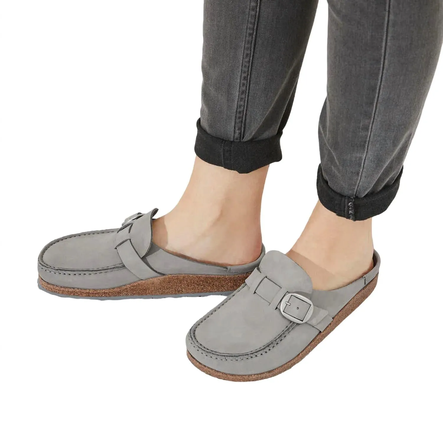 Women's Buckley Nubuck Leather Clog Shoes - Narrow Fit In Dove Grey