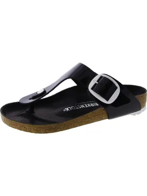 Womens Faux Leather Thong Slide Sandals