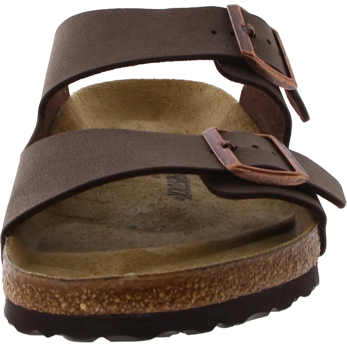 Womens Leather Two Buckle Slide Sandals
