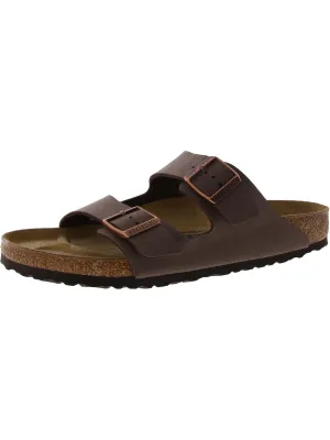 Womens Leather Two Buckle Slide Sandals
