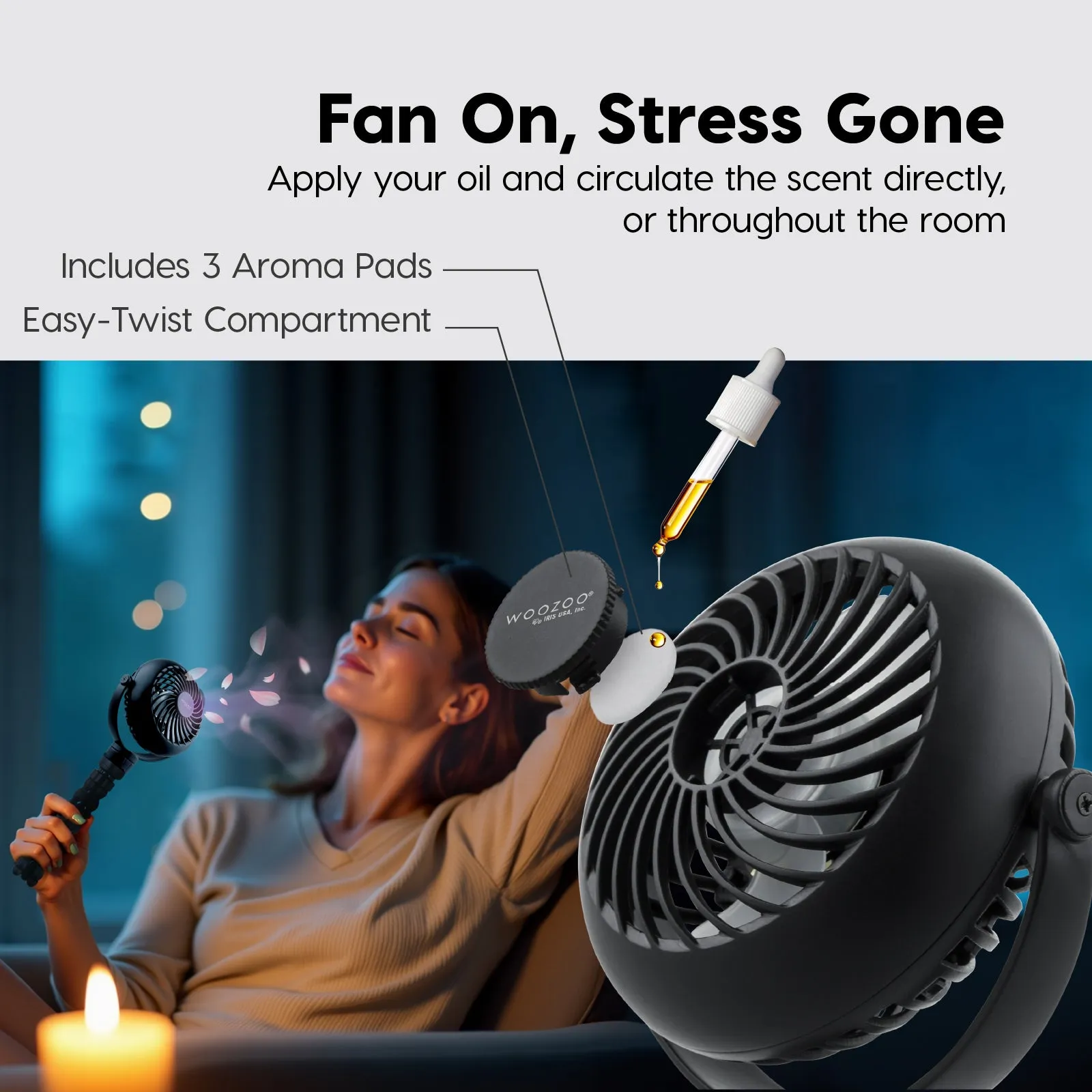 WOOZOO 3.5" Cordless Portable Personal Fan with Flexible Tripod Stand, 10-Hour Runtime