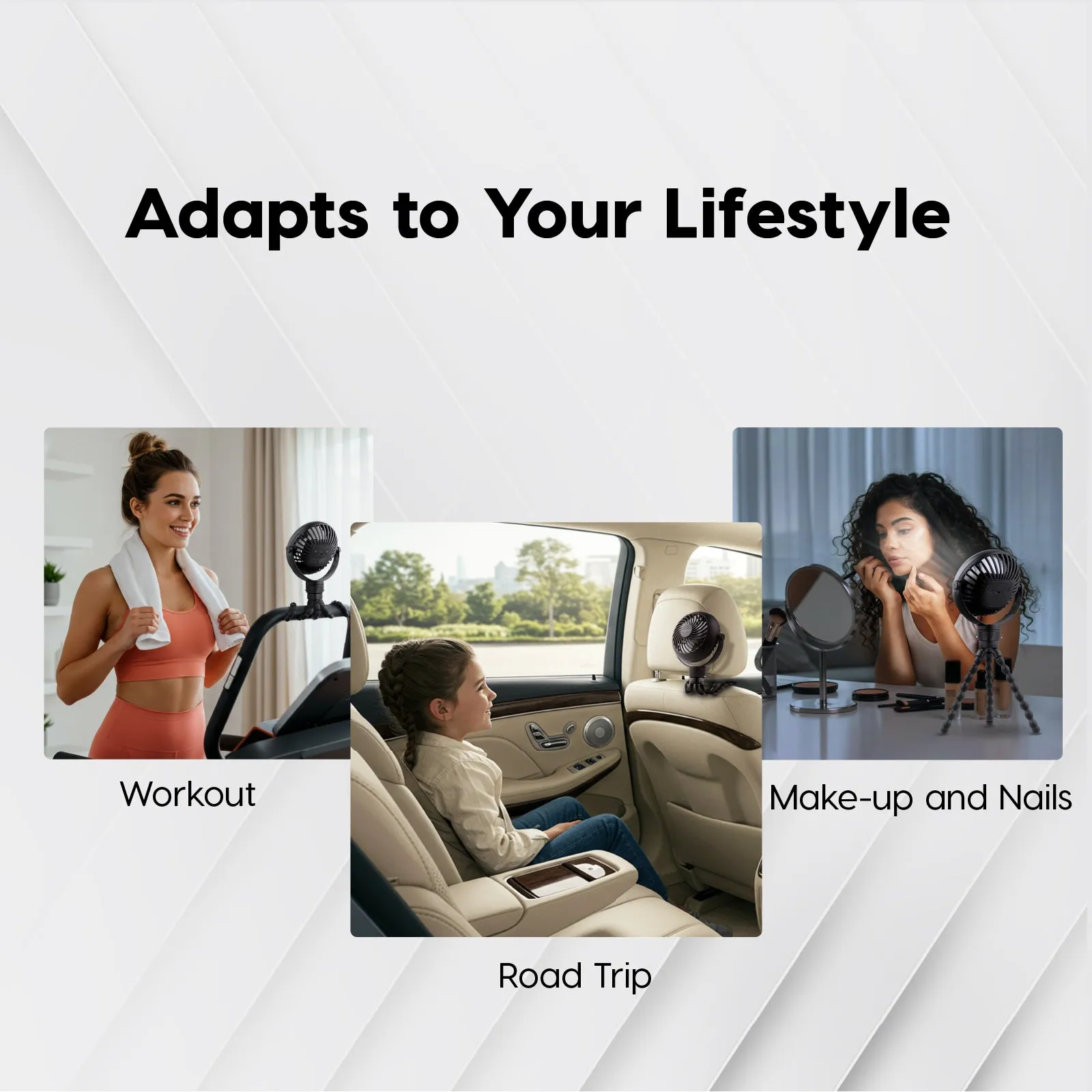 WOOZOO 3.5" Cordless Portable Personal Fan with Flexible Tripod Stand, 10-Hour Runtime
