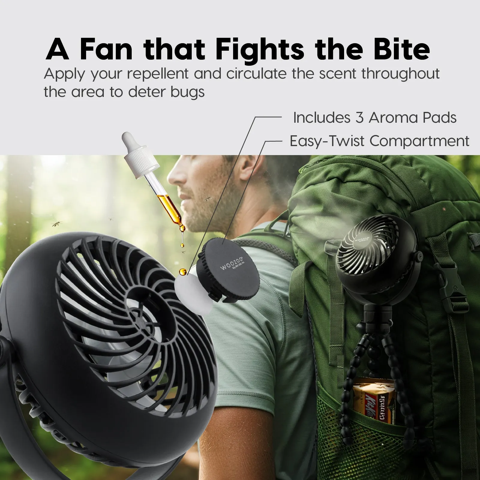 WOOZOO 3.5" Cordless Portable Personal Fan with Flexible Tripod Stand, 10-Hour Runtime
