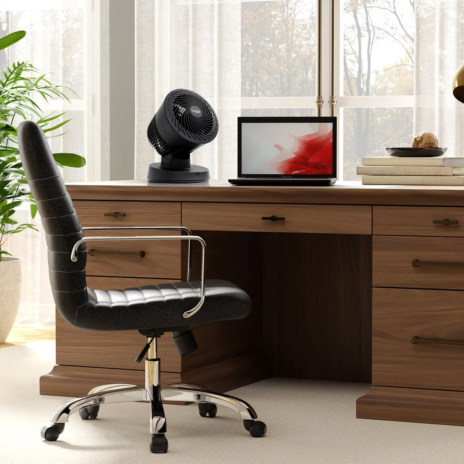 WOOZOO Desk Fan with Remote, Oscillating Turbo Air Circulator, 3 Speeds, 52ft Max Air Distance, Adjustable Tilt, Small Fan for Bedroom, Office, Dorm