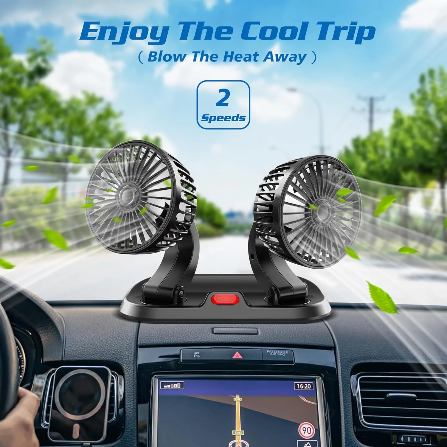 Wowok USB Adjustable Dual Head USB Car Fan, Portable Vehicle Cooling Fan with 2 Speeds, 360 Rotation Car Essentials for SUV, RV, Truck, Sedan, Cruise, Home Office Desk Fan