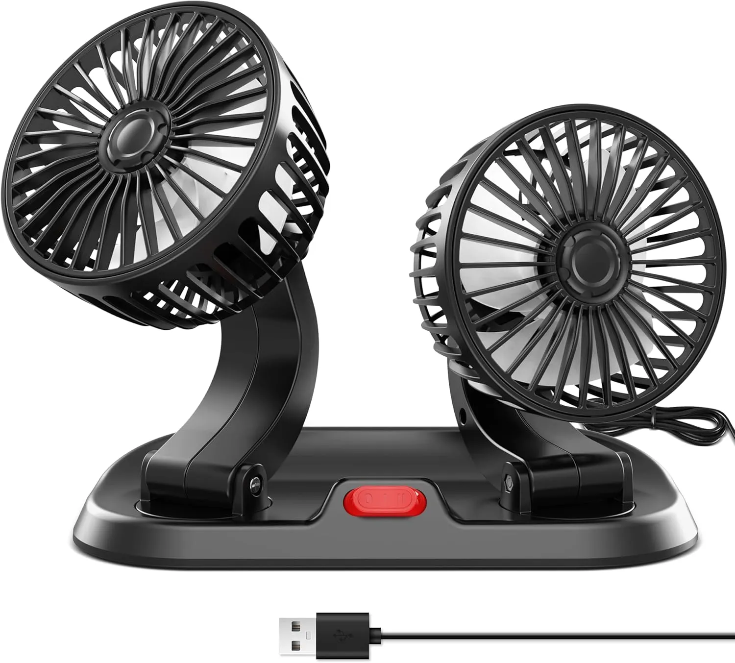 Wowok USB Adjustable Dual Head USB Car Fan, Portable Vehicle Cooling Fan with 2 Speeds, 360 Rotation Car Essentials for SUV, RV, Truck, Sedan, Cruise, Home Office Desk Fan Rear-mounted fan for childrens safety