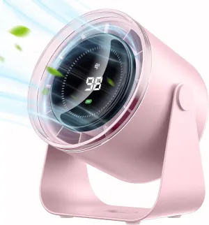WSKEN Desk Fan with Battery Operated, Quiet Digital Display Portable Fan for Office, Bedroom, Kitchen, Home, Outdoor, 100 Speeds 115 Tilt Small Travel Camping Table Fan, Pink USB desktop fan for workspace