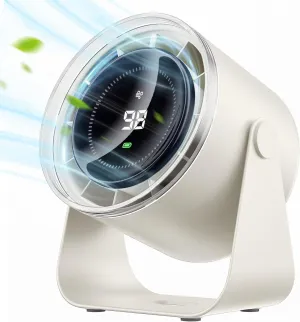 WSKEN Desk Fan with Battery Operated, Quiet Digital Display Portable Fan for Office, Bedroom, Kitchen, Home, Outdoor, 100 Speeds 115 Tilt Small Travel Camping Table Fan, White USB desktop fan for workspace