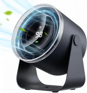 WSKEN Desk Fan with Battery Operated, Quiet Digital Display Portable Fan for Office, Bedroom, Kitchen, Home, Outdoor, 100 Speeds 115 Tilt Small Travel Camping Table Fan,Bluish Black USB desktop fan for workspace