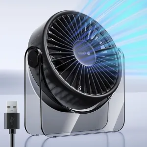 WSKEN USB Small Desk Fan - [Aesthetic Design] Mini But Powerful Portable Ultra Quiet 3 Speeds Wind Desktop Personal Fan for Outdoor Travel Bedroom Bedside Table Top Office,Acrylic Base,Black Desktop fan with humidification feature
