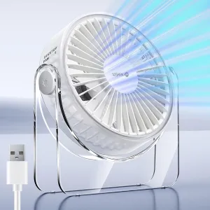 WSKEN USB Small Desk Fan - [Aesthetic Design] Mini But Powerful Portable Ultra Quiet 3 Speeds Wind Desktop Personal Fan for Outdoor Travel Bedroom Bedside Table Top Office,Acrylic Base,White USB desktop fan for workspace