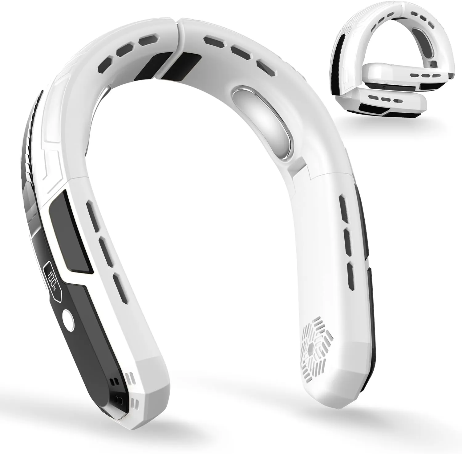 WXX Portable Neck Fan, 6000mAh Battery Neck Fan Rechargeable, 360 Cooling Personal Fan, 3 Speeds Foldable Quiet Wearable Fan for Travel Outdoor Indoor, Birthday Gifts for Men Women-White&Black Neck fan for hands-free comfort
