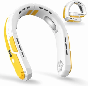 WXX Portable Neck Fan, 6000mAh Battery Neck Fan Rechargeable, 360 Cooling Personal Fan, 3 Speeds Foldable Quiet Wearable Fan for Travel Outdoor Indoor, Birthday Gifts for Men Women-White&Yellow Small bladeless fan for quiet cooling