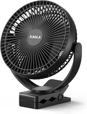 xasla 10000mAh Portable Clip on Fan, 8 inch Rechargeable Battery Operated, 24 Hours Work Time, Quiet USB 4 Speeds Personal, Ideal for Outdoor Camping Golf Cart Home Office Black 360-degree rotating fan for home use