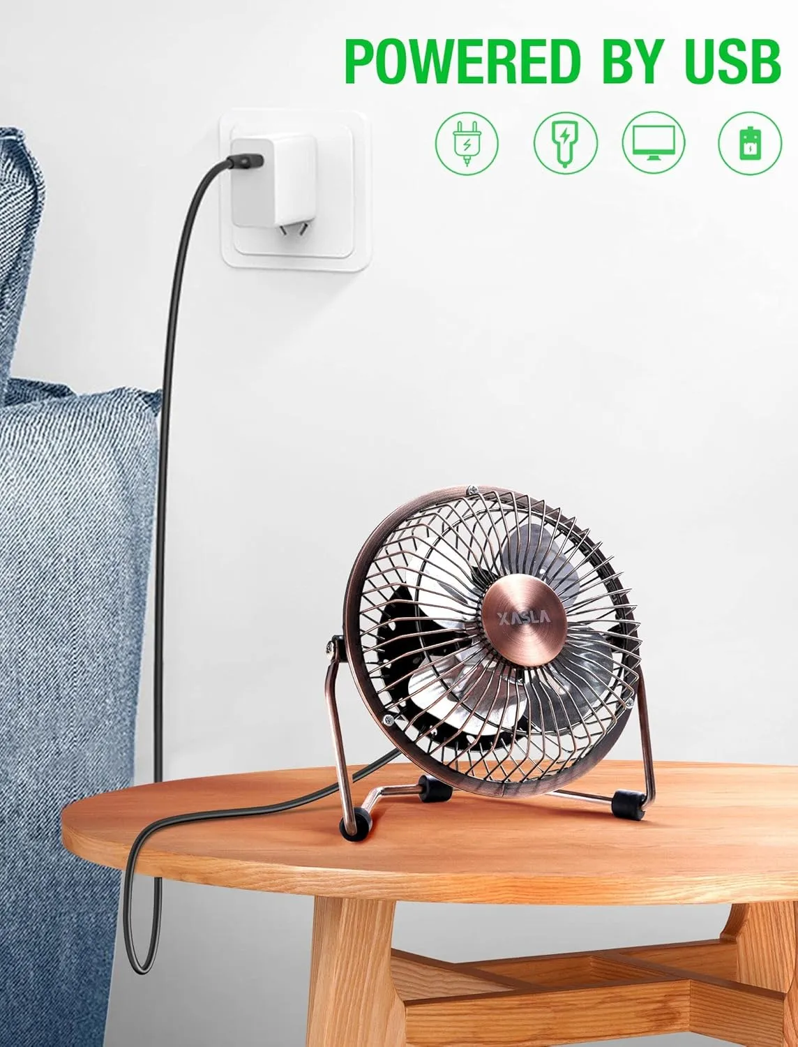 xasla 4 Inch Small USB Desk Fan, Mini Quiet Fan with Metal Construction & Strong Airflow & 360Adjustable Tilt Angle, Personal Cooling Fan for Desktop Office (Bronze)