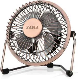 xasla 4 Inch Small USB Desk Fan, Mini Quiet Fan with Metal Construction & Strong Airflow & 360Adjustable Tilt Angle, Personal Cooling Fan for Desktop Office (Bronze) USB desktop fan for workspace