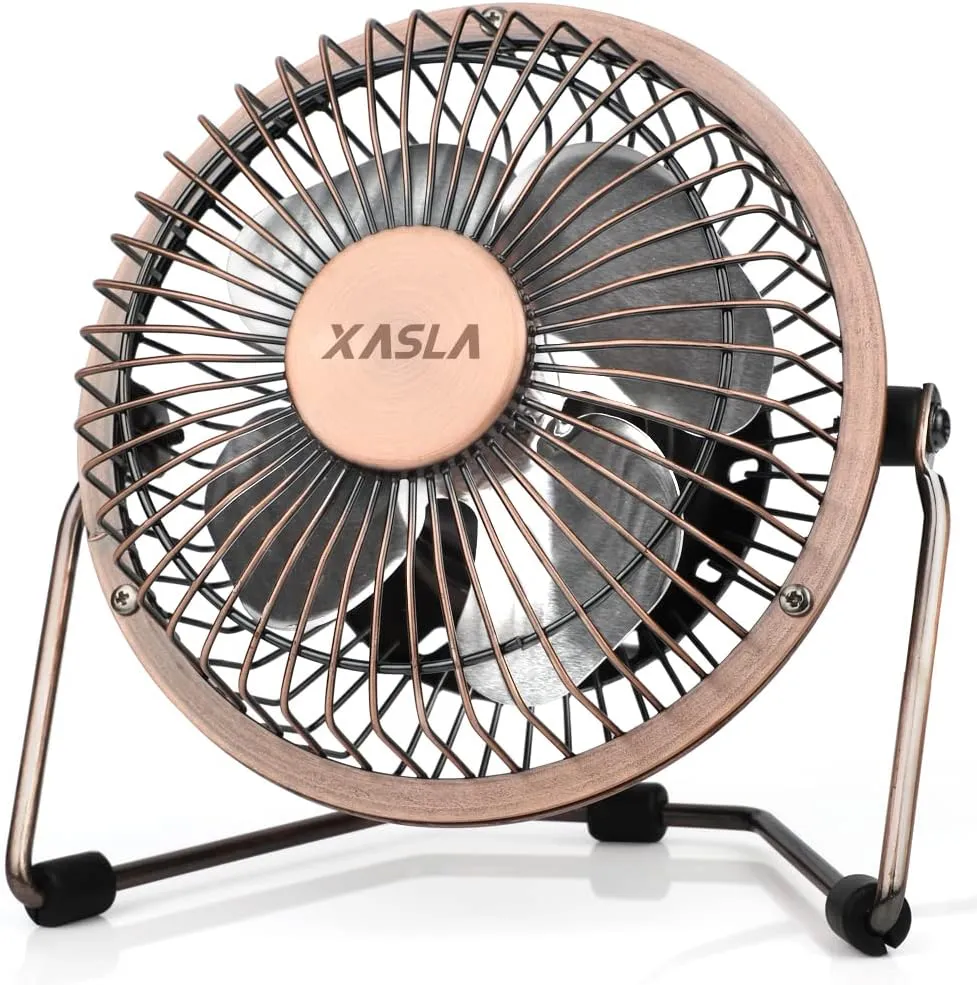 xasla 4 Inch Small USB Desk Fan, Mini Quiet Fan with Metal Construction & Strong Airflow & 360Adjustable Tilt Angle, Personal Cooling Fan for Desktop Office (Bronze) USB desktop fan for workspace
