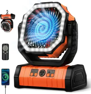 YOGIN Rechargeable Battery Powered Fan, 20000mAh Portable Camping Fan with 360 Adjustable Head, 4 Speeds & LED Light, Quiet Outdoor Fan for Tent, Desk, Travel, Home Use Battery-powered portable fan