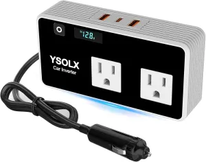 YSOLX 300W Inverter, Cigarette Lighter Car Charer Adapter with 24W USB-C/Dual USB-A 24W Dual AC Outlet, 12v to 110v Converter for Laptop/Road Trip Solar-powered car fan for ventilation