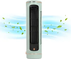 Yunir Tower Desk Fan, Quiet Portable Bladeless Fan with 3 Speeds, 2 Type Wind, 1200mAh Rechargeable, Electric Standing Table Fan, for Home Office Outdoor (Green) Tower bladeless fan for modern homes