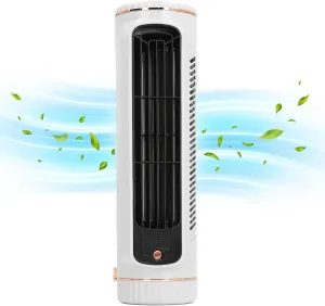 Yunir Tower Desk Fan, Quiet Portable Bladeless Fan with 3 Speeds, 2 Type Wind, 1200mAh Rechargeable, Electric Standing Table Fan, for Home Office Outdoor (White) Tower bladeless fan for modern homes