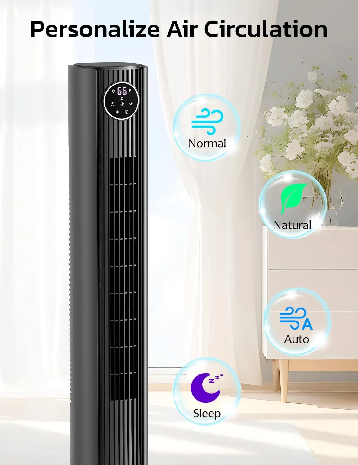 ZAFRO Tower Fan for Bedroom, 90 Oscillating Fan with 12H Timer, 37Standing Fans with Remote, Bladeless Fan with 4 Modes & 3 Speeds, Grey