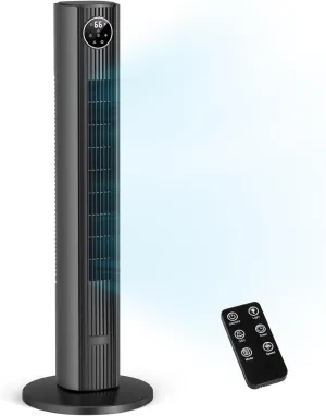 ZAFRO Tower Fan for Bedroom, 90 Oscillating Fan with 12H Timer, 37Standing Fans with Remote, Bladeless Fan with 4 Modes & 3 Speeds, Grey Tower bladeless fan for modern homes