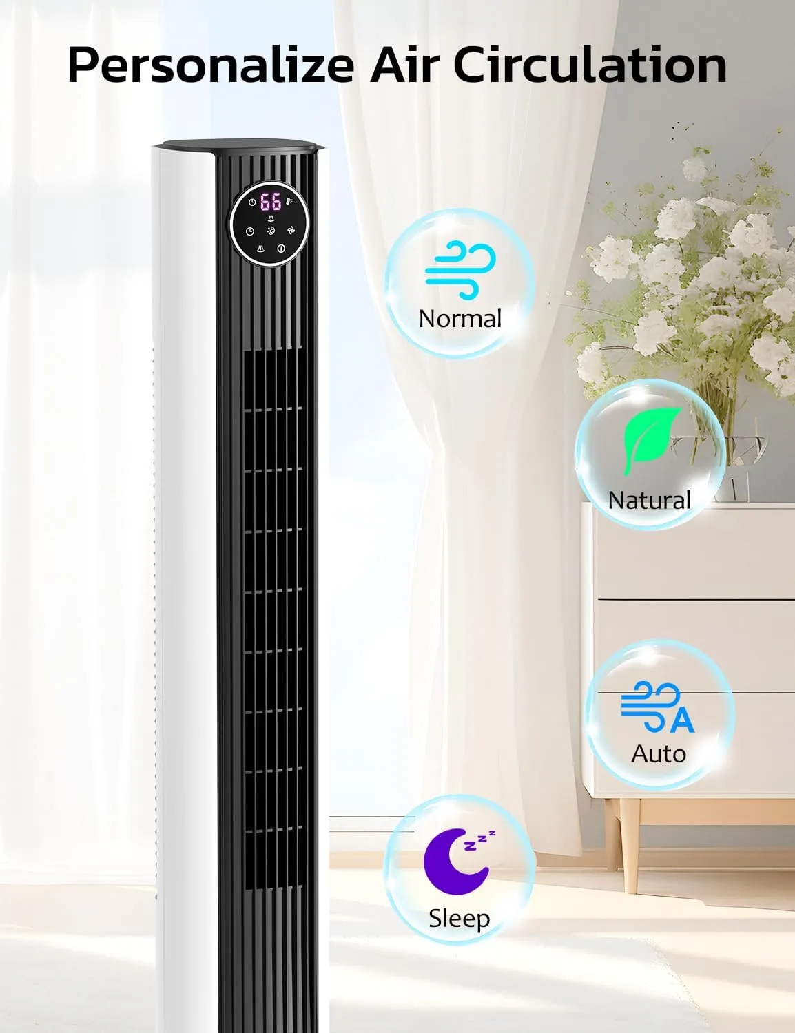ZAFRO Tower Fan for Bedroom, 90 Oscillating Fan with 12H Timer, 37Standing Fans with Remote, Bladeless Fan with 4 Modes & 3 Speeds