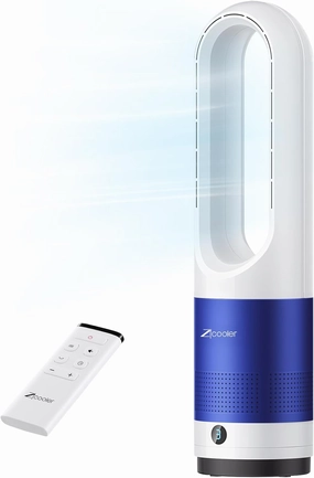 Zicooler Bladeless Fan for Bedroom, 22" Quiet Oscillating Tower Fan with Remote, 8 Speeds, 90 Wide-Angle, 35dB Quiet, 9H Timer, LED Display, Compact Bladeless Tower Fan for Living Room Office Kitchen Small bladeless fan for quiet cooling
