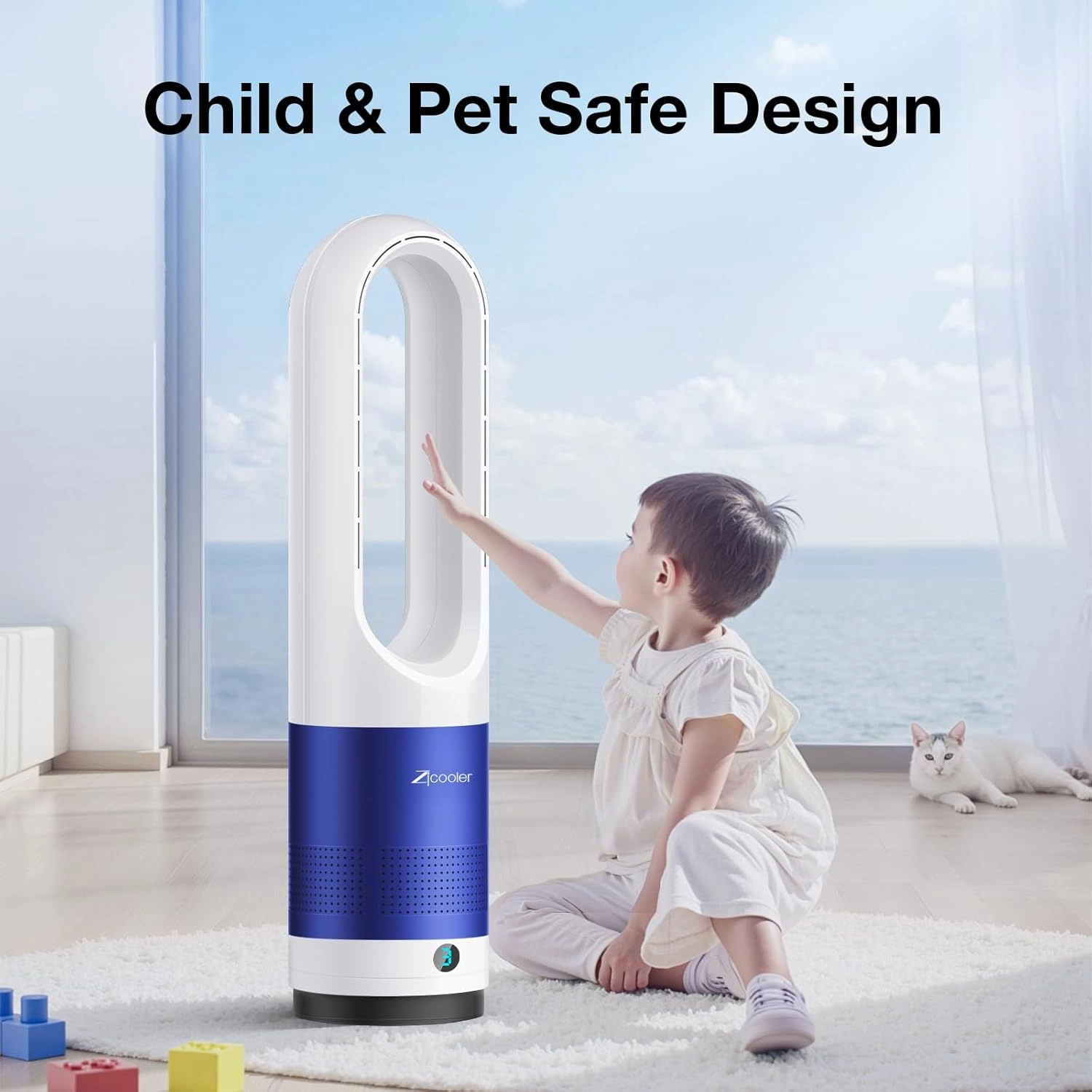 Zicooler Bladeless Fan for Bedroom, 22" Quiet Oscillating Tower Fan with Remote, 8 Speeds, 90 Wide-Angle, 35dB Quiet, 9H Timer, LED Display, Compact Bladeless Tower Fan for Living Room Office Kitchen