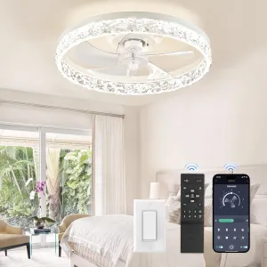ZMISHIBO 19.7" Ceiling Fans with Lights, Low Profile Ceiling Fan and Remote, Flush Mount Ceiling Fans, Stepless Dimmable LED Light, White Fixtures for Bedroom, Living Room Fan with safety blade design