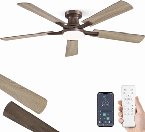 ZMISHIBO 52 Inch Ceiling Fan with Light, App&Remote Control, Flush Mount Low Profile, Dimmable 20W LED Light, Quiet Reversible Motor for Bedroom, Living Room, Apartment, Brown App-controlled remote fan for convenience