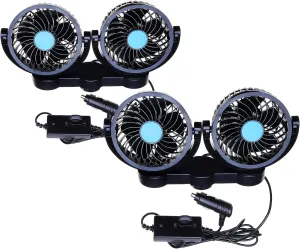 ZONETECH Car Cooling Air Fan 12V- Zone Tech 12V Dual Head Car Auto Electric Cooling Air Fan for Rear Seat (Black 2 Pack) 360-degree rotating fan for home use