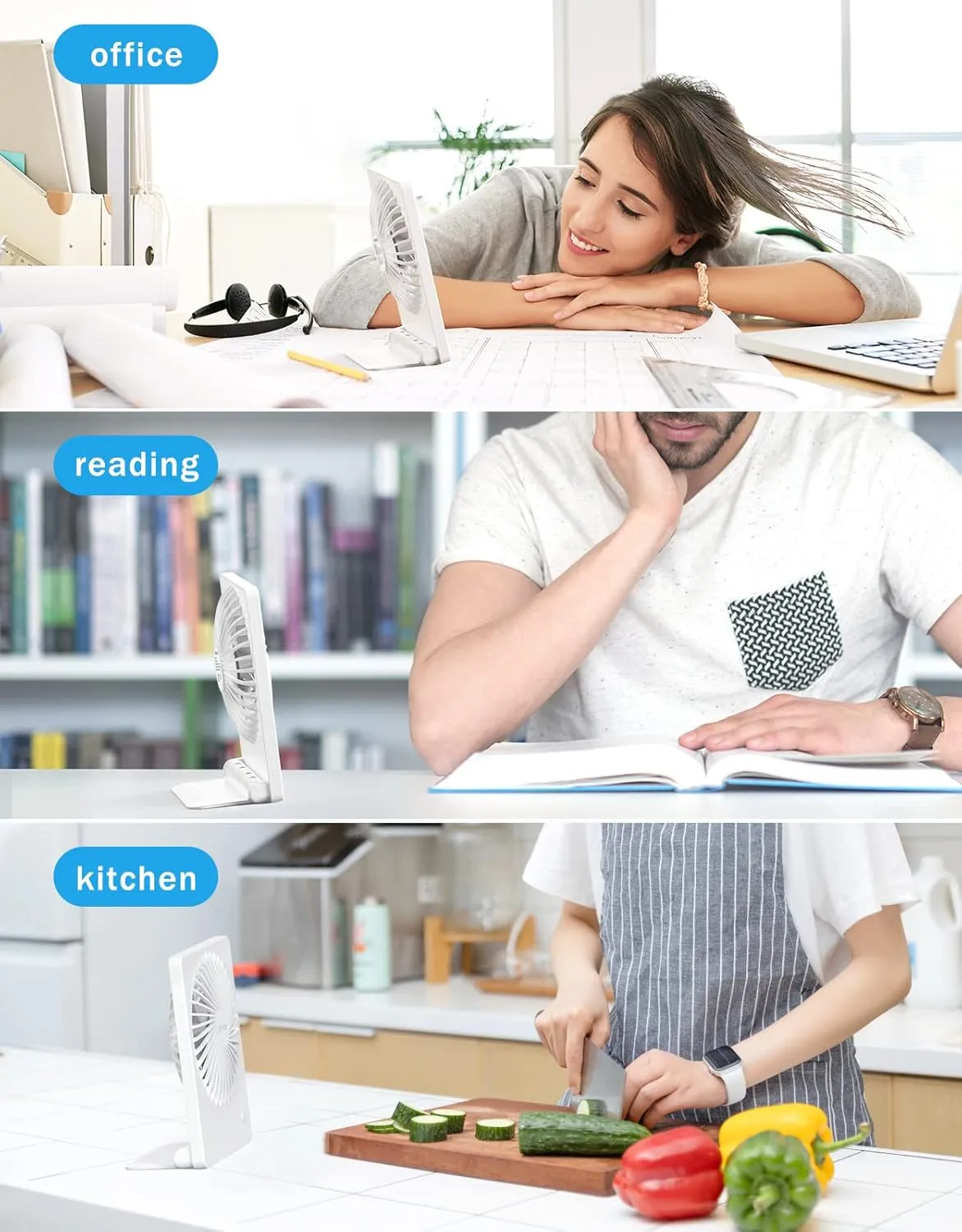 Zuvas Desk Fan Battery Operated Fan Rechargeable 180Tilt Folding Personal Fan Ultra Quiet Small Portable Fan 3 Speed Adjustable Strong Wind USB Fan For Office Bedroom Home Desktop Camping (White)