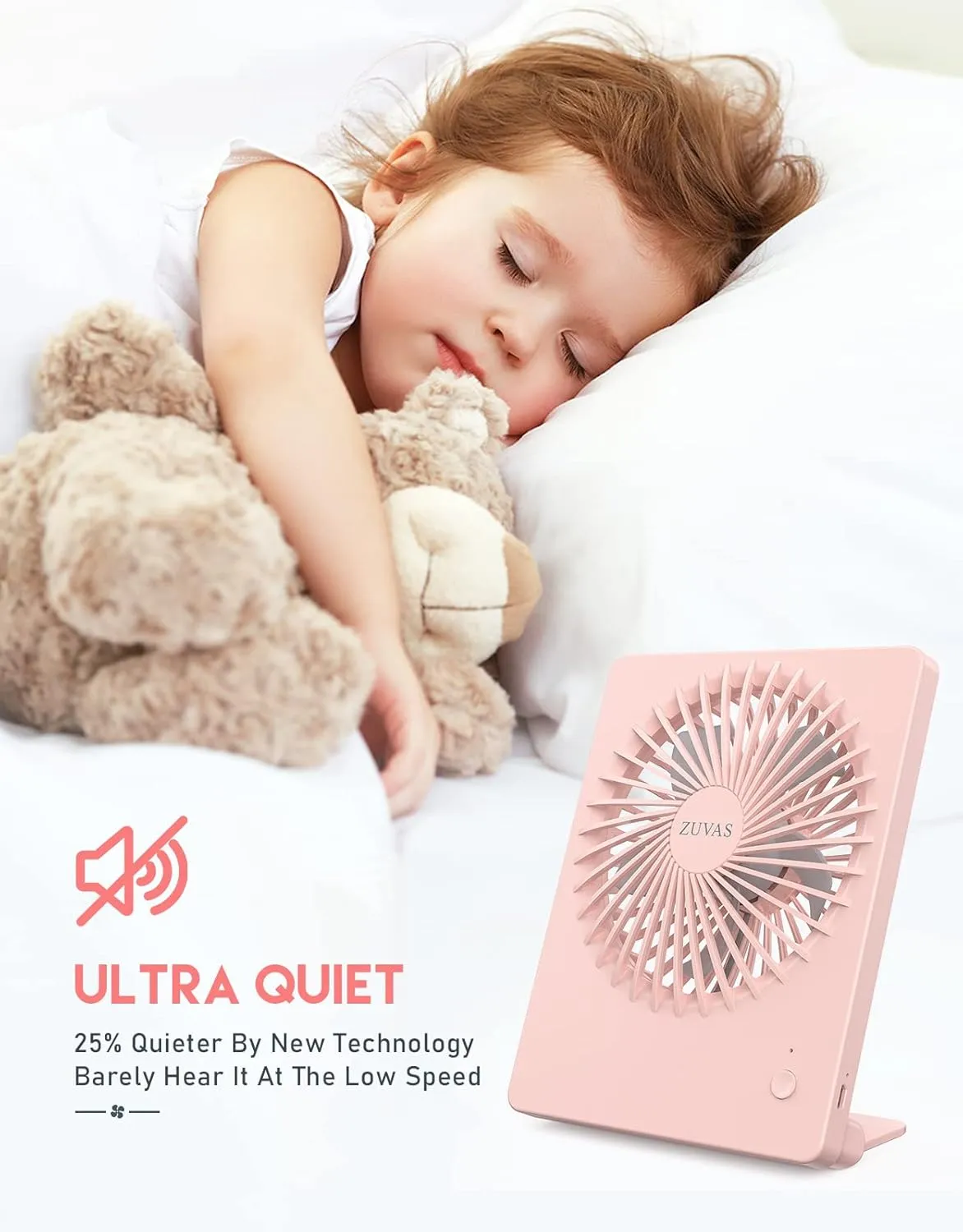 Zuvas Desk Fan Battery Operated Fan Rechargeable 180Tilt Folding Personal Fan Ultra Quiet Small Portable Fan 3 Speed Adjustable Strong Wind USB Fan For Office Bedroom Home Desktop Camping