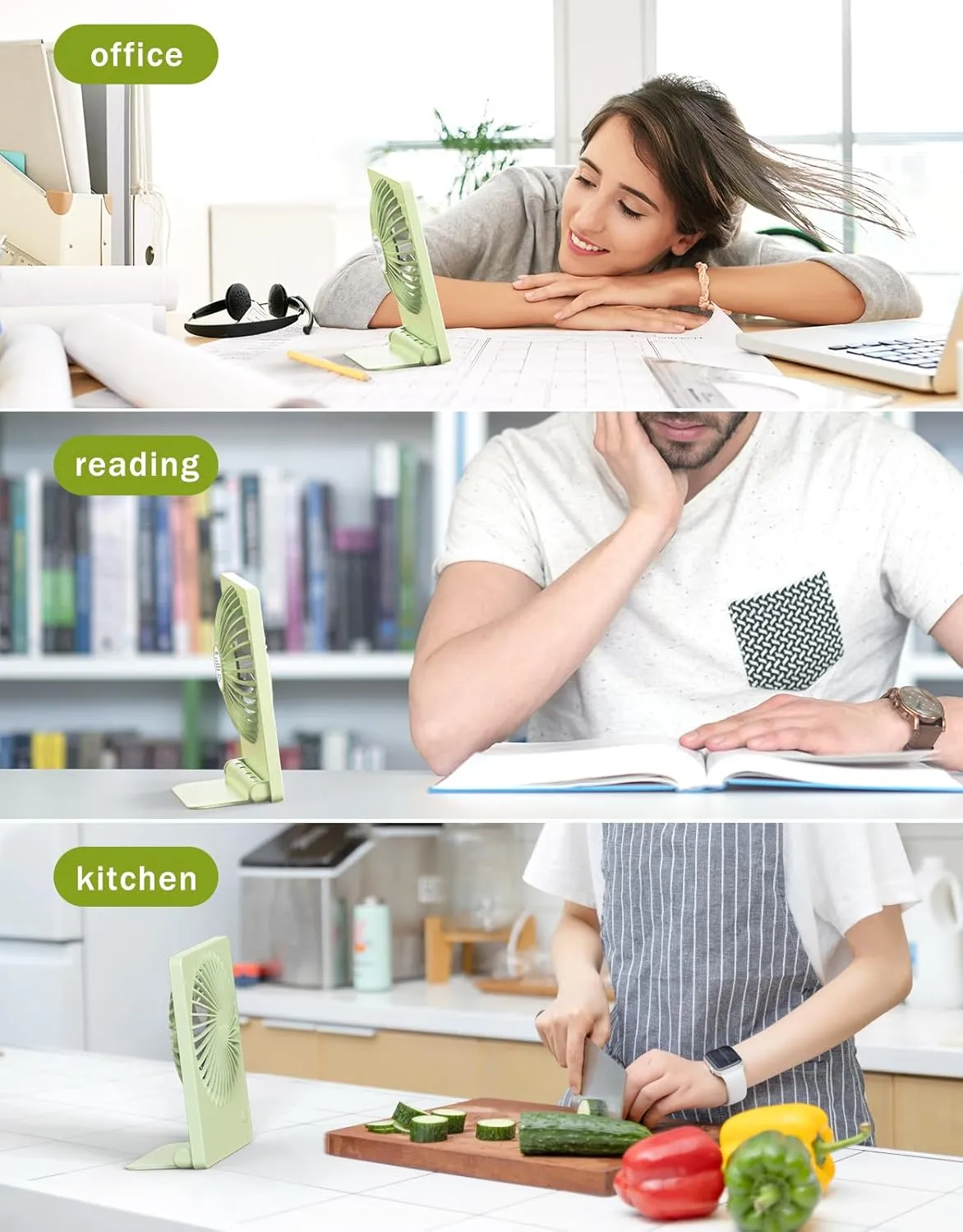 Zuvas Desk Fan Battery Operated Rechargeable 180Tilt Folding Personal Ultra Quiet Small Portable Fan Light Green