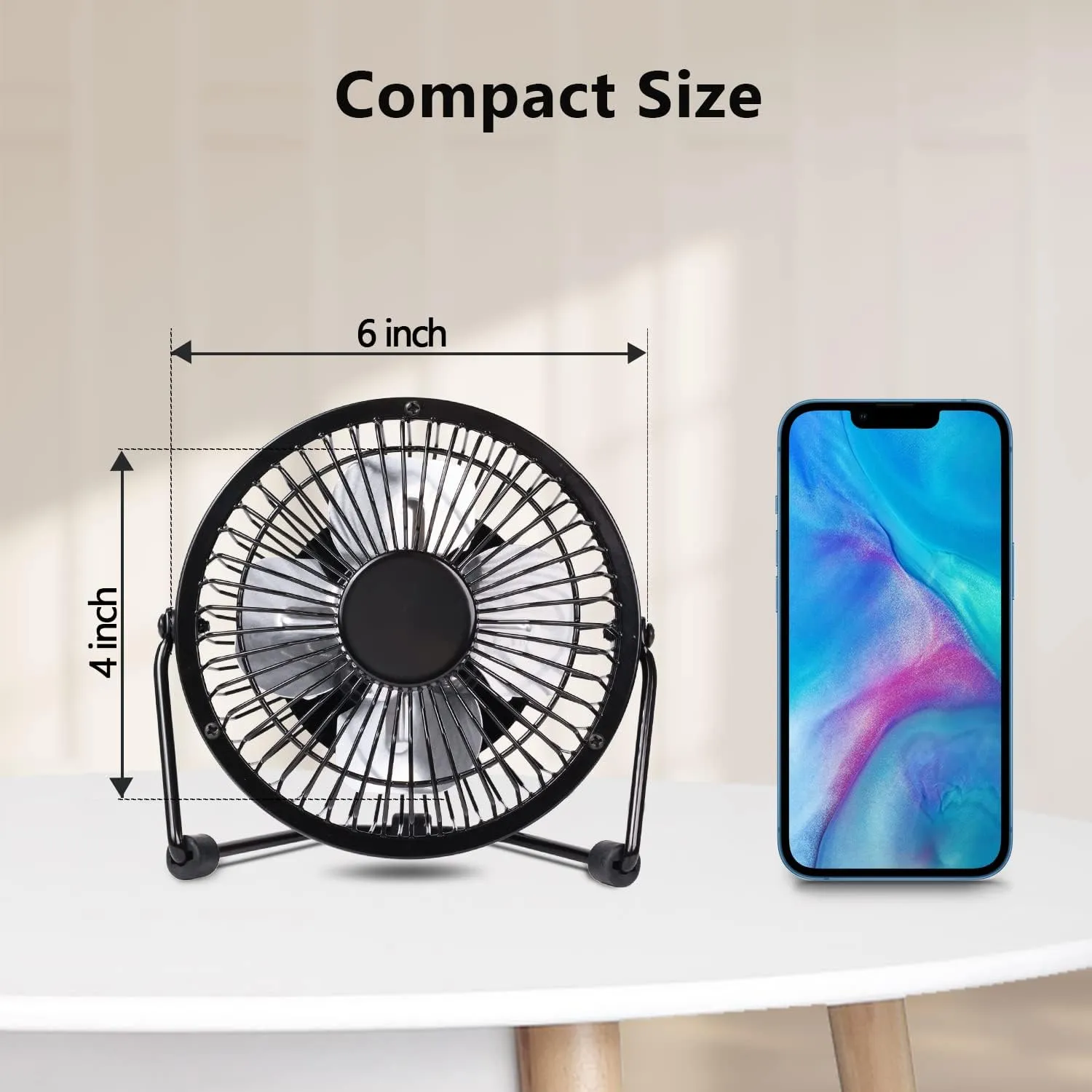 Zuvas Desk Fan Quiet Small USB Fan 360 Rotation Portable Table Fan 2 Speed Mini Personal Fan Air Cooling Electric Fan for Home Office Bedroom Travel Camping, 4 inch Black