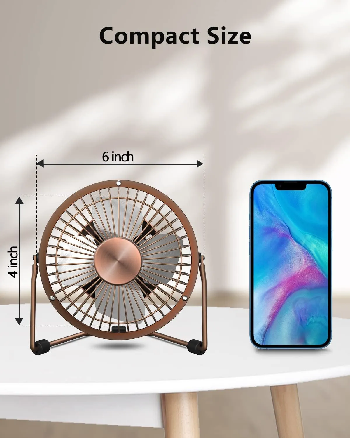 Zuvas Desk Fan Quiet Small USB Fan 360 Rotation Portable Table Fan 2 Speed Mini Personal Fan Air Cooling Electric Fan for Home Office Bedroom Travel Camping, 4 inch Bronze