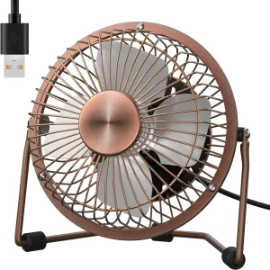 Zuvas Desk Fan Quiet Small USB Fan 360 Rotation Portable Table Fan 2 Speed Mini Personal Fan Air Cooling Electric Fan for Home Office Bedroom Travel Camping, 4 inch Bronze USB desktop fan for workspace