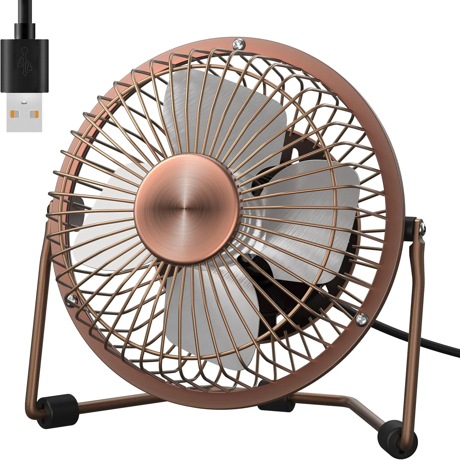 Zuvas Desk Fan Quiet Small USB Fan 360 Rotation Portable Table Fan 2 Speed Mini Personal Fan Air Cooling Electric Fan for Home Office Bedroom Travel Camping, 4 inch Bronze USB desktop fan for workspace